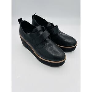 Eileen Fisher Zola Wedge Oxfords Black Pebbled Leather Shoe Women’s Size 8